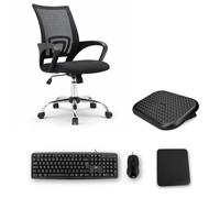 Pack Télétravail Complet - Fauteuil, Repose-Pieds, Kit Clavier Souris et tapis de souris