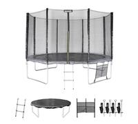 Pack trampoline ø370cm saturne xxl, filet, échelle, bâche, filet chaussures, kit d'ancrage gris TU