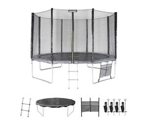 Pack trampoline ø370cm saturne xxl, filet, échelle, bâche, filet chaussures, kit d'ancrage gris TU