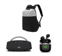 Pack Trio Easy Outdoor: Haut-Parleur BLP3727/26 Bluetooth+Sac à Dos connecté à Coque Rigide BLP0350/26+Ecouteurs Bluetooth sans Fil avec boîtier, écran LED BLP4899/26