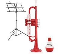Pack Trompette Hybride playLITE par Gear4music, Rouge + Pupitre & Sourdine