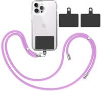 Pack: Universal Portable Cord Necklace Lanyard [Purple] + 2 [Black Fixing Patches] Removable Adjustable Durable Hanging Strap Compatible With All Mobile Phones Smartphones