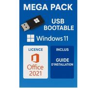 Pack USB Bootable - Microsoft - Windows 11 Pro - 8 Go - Licence Office 2021 Pro Plus - Installation facile