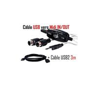 Pack USB Vers MIDI Interface adaptateur câble MIDI + rallonge USB 3 mètres de Vshop