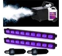 pack uv à led reflète sur tissus blanc + machine à fumée 400w