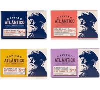 Pack varié de conserves de poisson - Morue grillée à l’huile d’olive avec ail rôti, sardines sans peau ni arêtes en sauce tomate, sardines en sauce tomate, filet de thon à l’huile d’olive