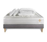 Pack Vingt-Huit 160 x 200 cm sommier Gris - 28cm - Ressorts ensachs et mmoire de forme - Soutien sur mesure - Sommier Tapissier Gris - Avec couette et oreillers