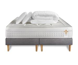 Pack Vingt-Huit 180 x 200 cm sommier Gris - 28cm - Ressorts ensachs et mmoire de forme - Soutien sur mesure - Sommier Tapissier Gris - Avec couette et oreillers