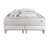 Pack Vingt-Huit 200 x 200 cm sommier Blanc - 28cm - Ressorts ensachs et mmoire de forme - Soutien sur mesure - Sommier Tapissier Blanc - Avec couette et oreillers