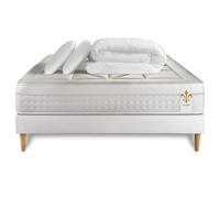 Pack Vingt-Huit 200 x 200 cm sommier Kit Blanc - 28cm - Ressorts ensachs et mmoire de forme - Soutien point par point - Sommier kit Blanc - Avec couette et oreillers