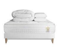Pack Vingt-Huit PLUS 140 x 200 cm sommier Kit Blanc - 28cm - Ressorts ensachs et mmoire de forme - Technologie hybride - Sommier kit Blanc - Avec couette et oreillers