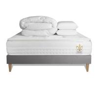 Pack Vingt-Huit PLUS 140 x 200 cm sommier Kit Gris - 28cm - Ressorts ensachs et mmoire de forme - Technologie hybride - Sommier kit Gris - Avec couette et oreillers