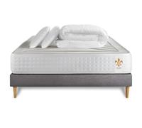 Pack Vingt-Quatre 140 x 200 cm sommier Gris - 24cm - Ressorts ensachs et mmoire de forme - Technologie htelire - Sommier Tapissier Gris - Avec couette et oreillers