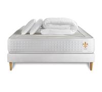Pack Vingt-Quatre 160 x 200 cm sommier Blanc - 24cm - Ressorts ensachs et mmoire de forme - Technologie htelire - Sommier Tapissier Blanc - Avec couette et oreillers