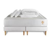 Pack Vingt-Quatre 2 x 90 x 200 cm sommier Blanc - 24cm - Ressorts ensachs et mmoire de forme - Technologie htelire - Sommier Tapissier Blanc - Avec couette et oreillers