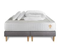 Pack Vingt-Quatre 2 x 90 x 200 cm sommier Gris - 24cm - Ressorts ensachs et mmoire de forme - Technologie htelire - Sommier Tapissier Gris - Avec couette et oreillers
