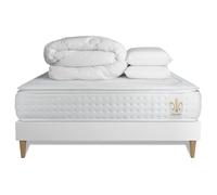 Pack Vingt-Quatre PLUS 160 x 200 cm sommier Blanc - 24cm - Ressorts ensachs et mmoire de forme - Confort htelier - Sommier Tapissier Blanc - Avec couette et oreillers