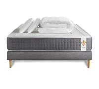 Pack Vingt-Six 140 x 200 cm sommier Gris - 26cm - Ressorts ensachs et mmoire de forme - Confort htelier - Sommier Tapissier Gris - Avec couette et oreillers