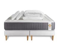 Pack Vingt-Six 2 x 100 x 200 cm sommier Blanc - 26cm - Ressorts ensachs et mmoire de forme - Confort htelier - Sommier Tapissier Blanc - Avec couette et oreillers