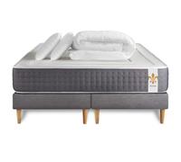 Pack Vingt-Six 2 x 80 x 200 cm sommier Gris - 26cm - Ressorts ensachs et mmoire de forme - Confort htelier - Sommier Tapissier Gris - Avec couette et oreillers