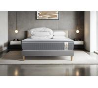 Pack Vingt-Six PLUS 140 x 200 cm sommier Gris - 26cm - Ressorts ensachs et mmoire de forme - Soutien point par point - Sommier Tapissier Gris - Avec couette et oreillers
