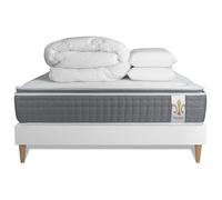 Pack Vingt-Six PLUS 140 x 200 cm sommier Kit Blanc - 26cm - Ressorts ensachs et mmoire de forme - Soutien sur mesure - Sommier kit Blanc - Avec couette et oreillers