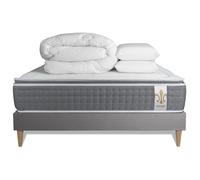 Pack Vingt-Six PLUS 160 x 200 cm sommier Gris - 26cm - Ressorts ensachs et mmoire de forme - Soutien point par point - Sommier Tapissier Gris - Avec couette et oreillers