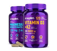 Pack Vitamine D3 K2 + Magnésium Bisglycinate - 5 000 UI de Vitamine D3 & 100 µg de K2 MK-7 + 200 mg de Magnésium avec Vitamine B6 - Gélules véganes - GMP & testées en laboratoire