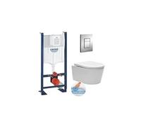 Pack WC Bâti-support autoportant + WC Swiss Aqua Technologies sans bride + Plaque chrome (ProjectSATrimless-1)