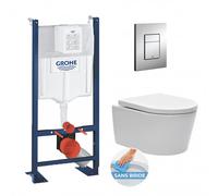 Pack WC autoportant avec cuvette Swiss Aqua Technologies sans bride + Plaque chrome (ProjectSATrimless-1)