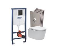 Pack WC autoportant Rapid SL Cuvette Sans Bride SAT Fixations Invisibles Plaque Noir Mat Set Habillage RAPIDSL SATrimless KF0