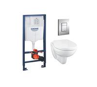 Pack WC autoportant Rapid SL Cuvette Suspendue Porcher Sans Bride Plaque Skate Cosmopolitan Chrome