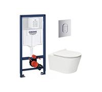 Pack WC autoportant Rapid SL Plaque Arena Chrome Fixations Murales Set Isolation Phonique WC Suspendu Sans Bride Arena Brevis