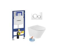 Pack WC avec bâti-support avec cuvette Roca The Gap fixations invisibles + abattant + plaque blanc chrome (GebGapRimless-C)