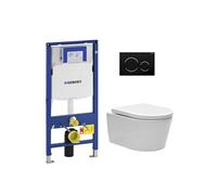 Pack WC avec bâti-support avec cuvette SAT rimless fixation invisible + abattant softclose + plaque noir chrome GebSATrimless