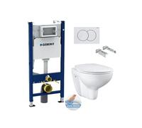 Pack WC Bati-support Geberit Duofix + Cuvette suspendue Grohe Bau Ceramic + Abattant declipsable + Plaque blanche (BauClassicGeb