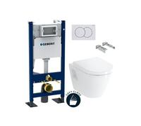 Pack WC avec bâti-support Duofix + pieds autoportant + cuvette suspendue Vitra S50 avec bride + abattant soft close + plaque