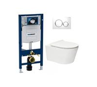 Pack WC avec bâti-support Duofix + WC sans bride SAT + abattant ultra-fin softclose + plaque de commande blanc/chrome (GebBrevis-C)