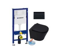 Pack WC avec bâti-support Duofix + WC sans bride SAT Infinitio noir mat + abattant frein de chute + plaque Delta 50 noire mat