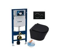Pack WC avec bâti-support Duofix + WC suspendu SAT Infinitio noir mat sans bride + abattant frein de chute + plaque noire (GebBlack)