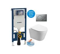 Pack WC avec bâti-support extra-plat + cuvette SAT Infinitio sans bride fixations invisibles + plaque chrome mat