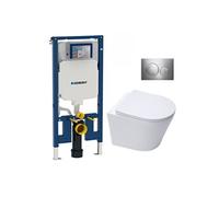 Pack WC avec bâti-support extra-plat UP720 + WC SAT Infinitio sans bride + abattant softclose + plaque chrome
