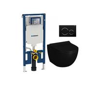 Pack WC avec bâti-support extra-plat UP720 + WC Vitra Sento sans bride noir mat + abattant softclose + plaque noire chrome