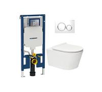Pack WC avec bâti-support UP720 extra-plat + WC SAT Brevis sans bride fixations invisibles + plaque blanche (SLIM-Brevis-C)