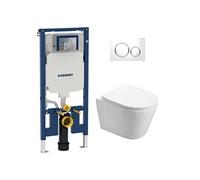 Pack WC avec bâti-support UP720 extra-plat + WC SAT Infinitio sans bride fixations invisibles + plaque blanche (SLIM-Infiniti)
