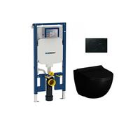 Pack WC avec bâti-support UP720 extra-plat + WC Vitra Sento sans bride noir mat + abattant softclose + plaque noire
