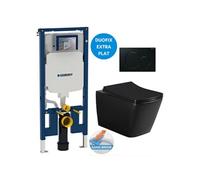 Pack WC avec bâti-support UP720 slim + WC sans bride SAT Infinitio Design noir mat + abattant softclose + plaque noire