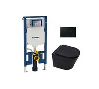 Pack WC avec bâti-support UP720 slim + WC SAT noir mat sans bride + abattant SoftClose + plaque (SLIM-BlackInfinitio-A)
