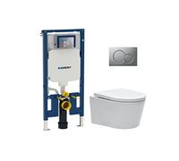 Pack WC avec bâti-support UP720 slim + WC SAT sans bride fixation invisible + abattant + plaque chrome mat SLIM-SATrimless-E