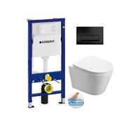 Pack WC avec bâti-support + WC Swiss Aqua Technologies Infinitio sans bride + plaque Delta 50 noir mat